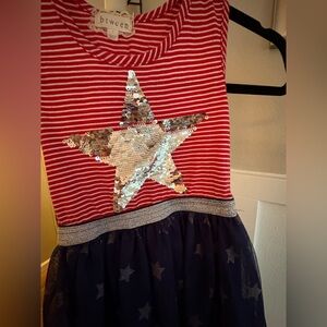 •	Girls 7 July 4th Sequin Star Dress – Navy Tulle Skirt – btween